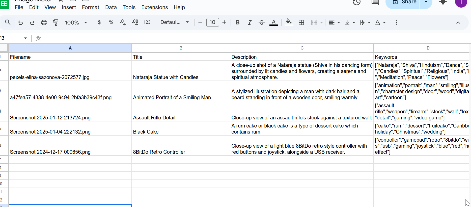 Annotation output sheet